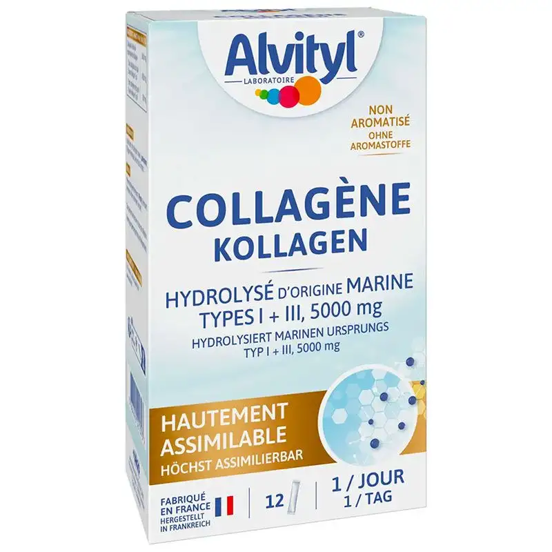 Alvityl Collagène Hydrolysé d'Origine Marine 5000mg - Type I & III - Soutien la Peau & les Articulations - 12 Sticks