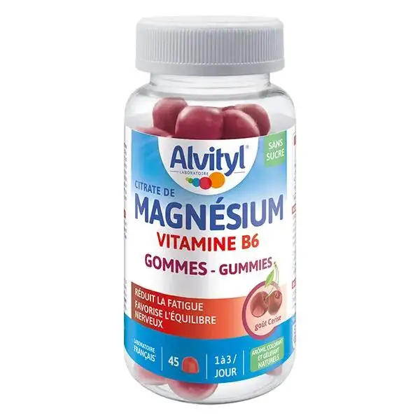 Alvityl Magnésium Vitamine B6 Fatigue et Équilibre Nerveux Dès 12 ans Gout Cerise 45 gummies